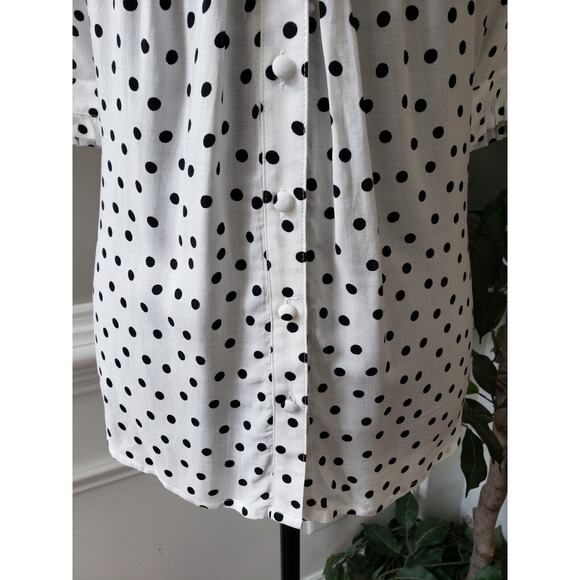 Anthropogie Maeve White & Black Rayon V-Neck Short Sleeve Button Down Shirt 12 - Picture 3 of 13